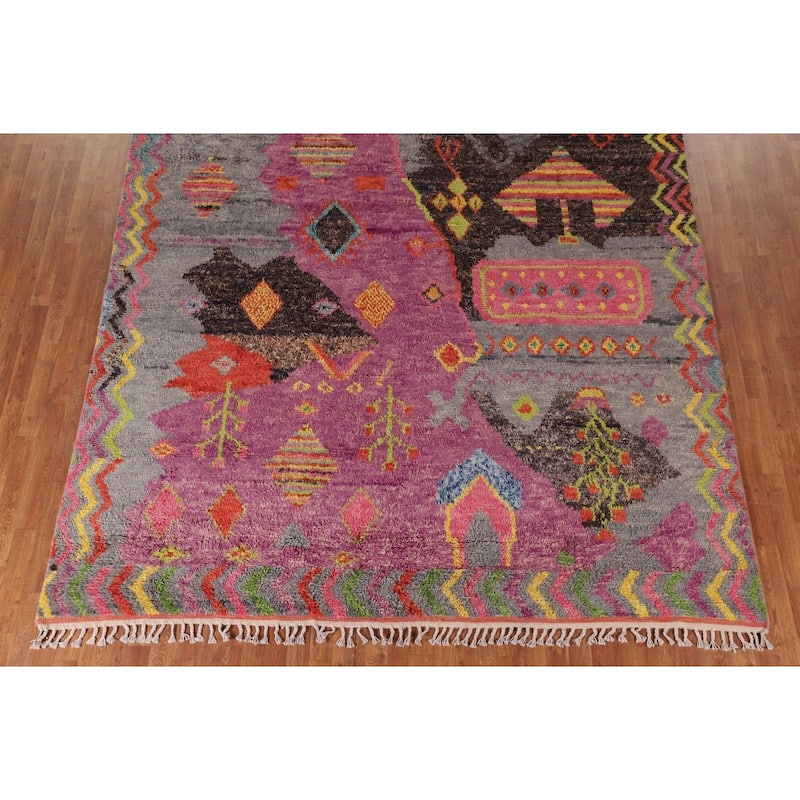 Tribal Plush Moroccan Area Rug Hand-Knotted Wool Carpet - 9'0" x 12'5"