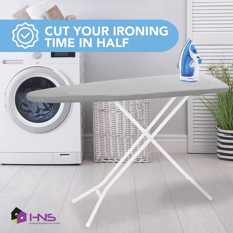 Ironing Board Cover and Pad- 54" x 15" Reflective Silicone Resists Scorching, Burning, and Staining - Elastic Edge and Straps