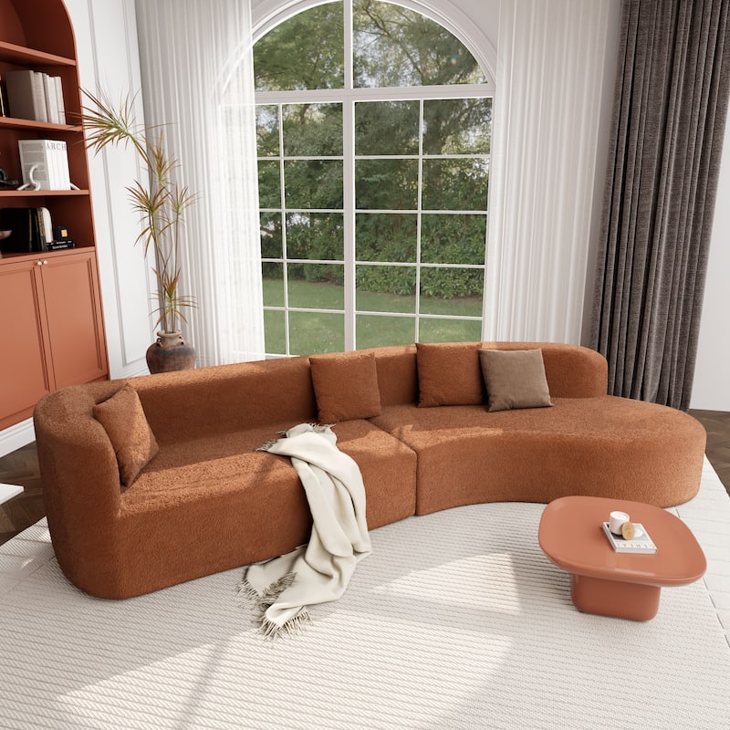Curved Design Chenille Sectional Sofa, Modern Modular Couch with 4 Pillows, Plush Sponge and Spring Cushion, Sponge Sofa