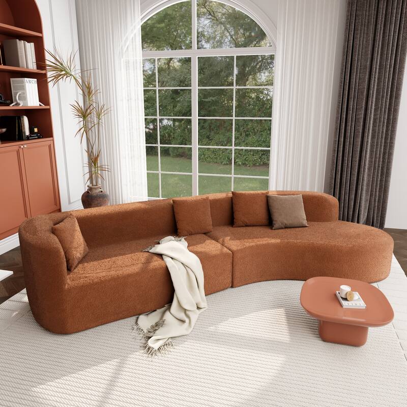 Curved Sectional Sofa, 2 Piece Chenille Modular Couch with 4 Pillows - Orange