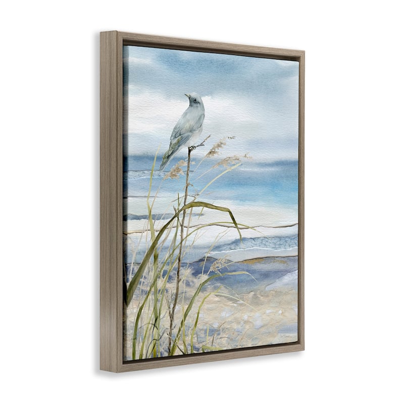 Stupell Bird on Beach Shore Framed Floater Canvas Wall Art Design by Carol Robinson
