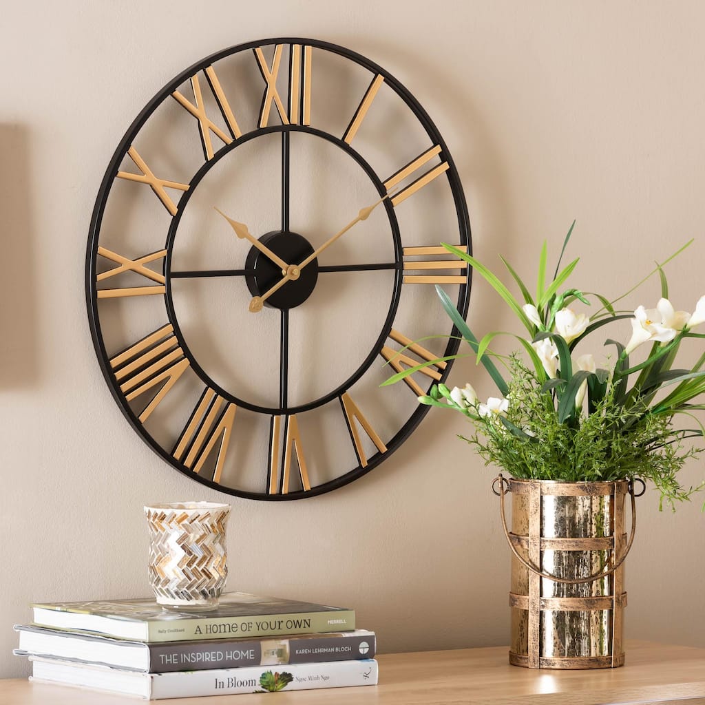 Auden Modern Industrial Two-Tone Black and Gold Metal Wall Clock