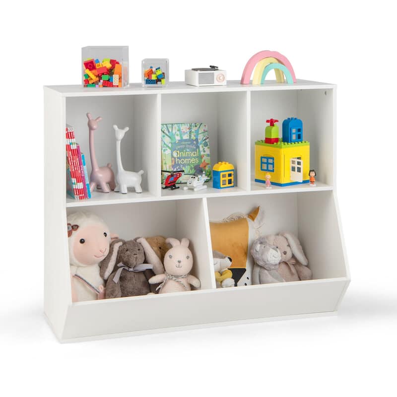 5-Cube Wooden Kids Toy Storage Organizer with Anti-Tipping Kits - 35.5" x 16" x 30"