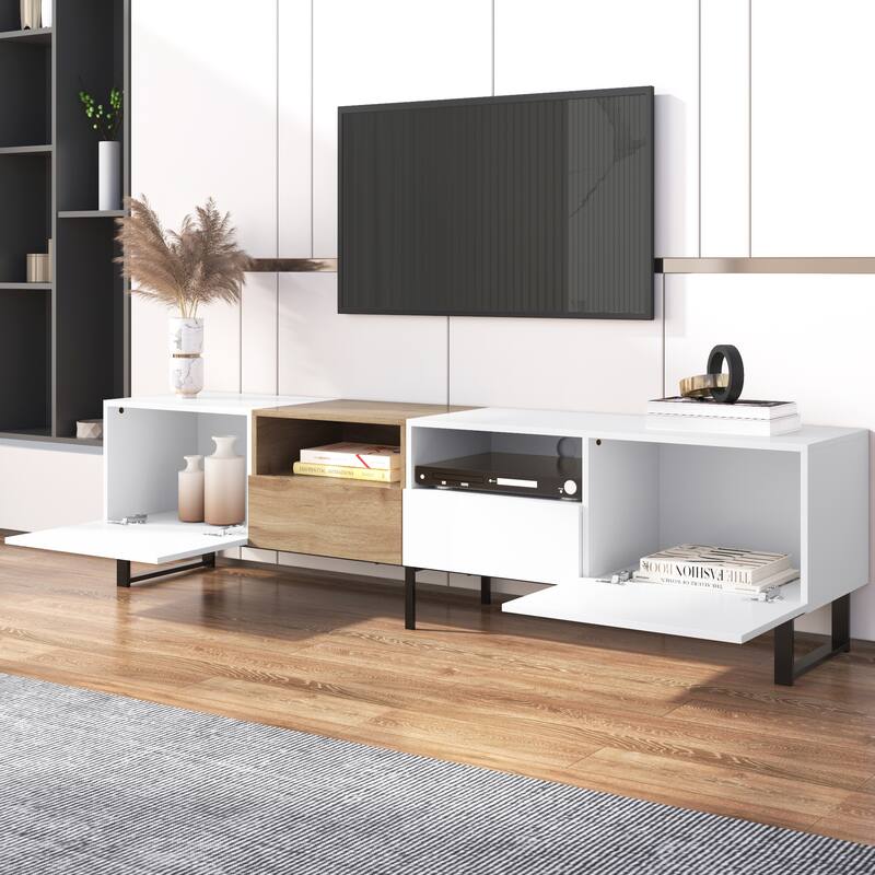 Sleek TV Stand with 2 Drawers & 2 Cabinets for 85" TVs, Entertainment Center with Drop-Down Door