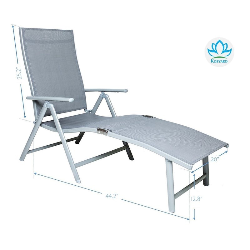 Kozyard Cozy Aluminum Beach Yard Pool Folding Reclining Adjustable Chaise Lounge Chair (1 Pack)
