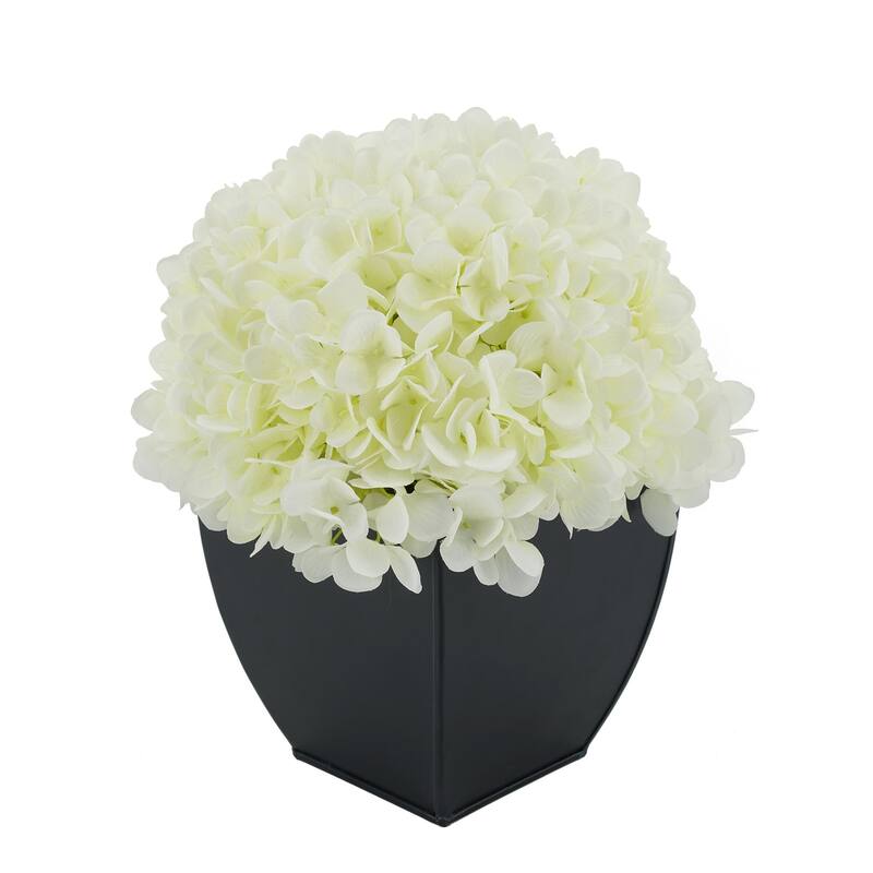 Faux Hydrangea in Black Tapered Zinc Cube