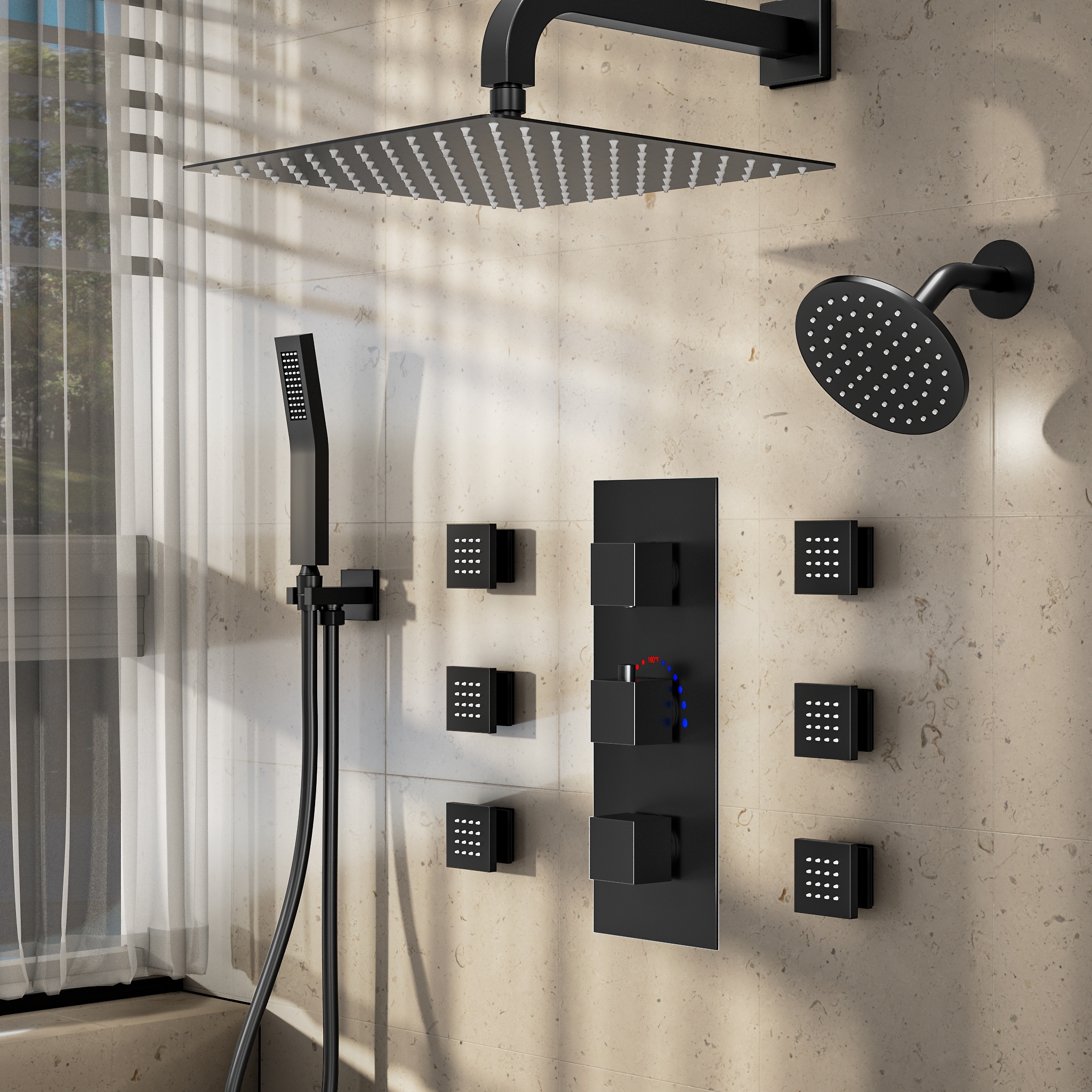 Cascada Luxury Bathroom Shower Set with Luxury 12 Shower Head (ceiling Mount) R