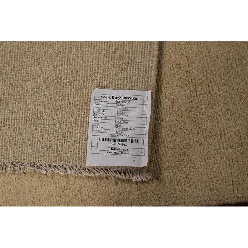 Solid Modern Gabbeh Oriental Runner Rug Handmade Wool Carpet - 3'1"x 9'9"