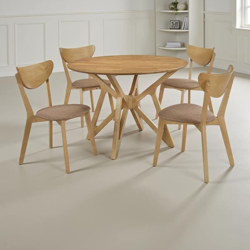 Evans 5pc Dining Table 4 Chair Set, Angled Base, Light Walnut Brown
