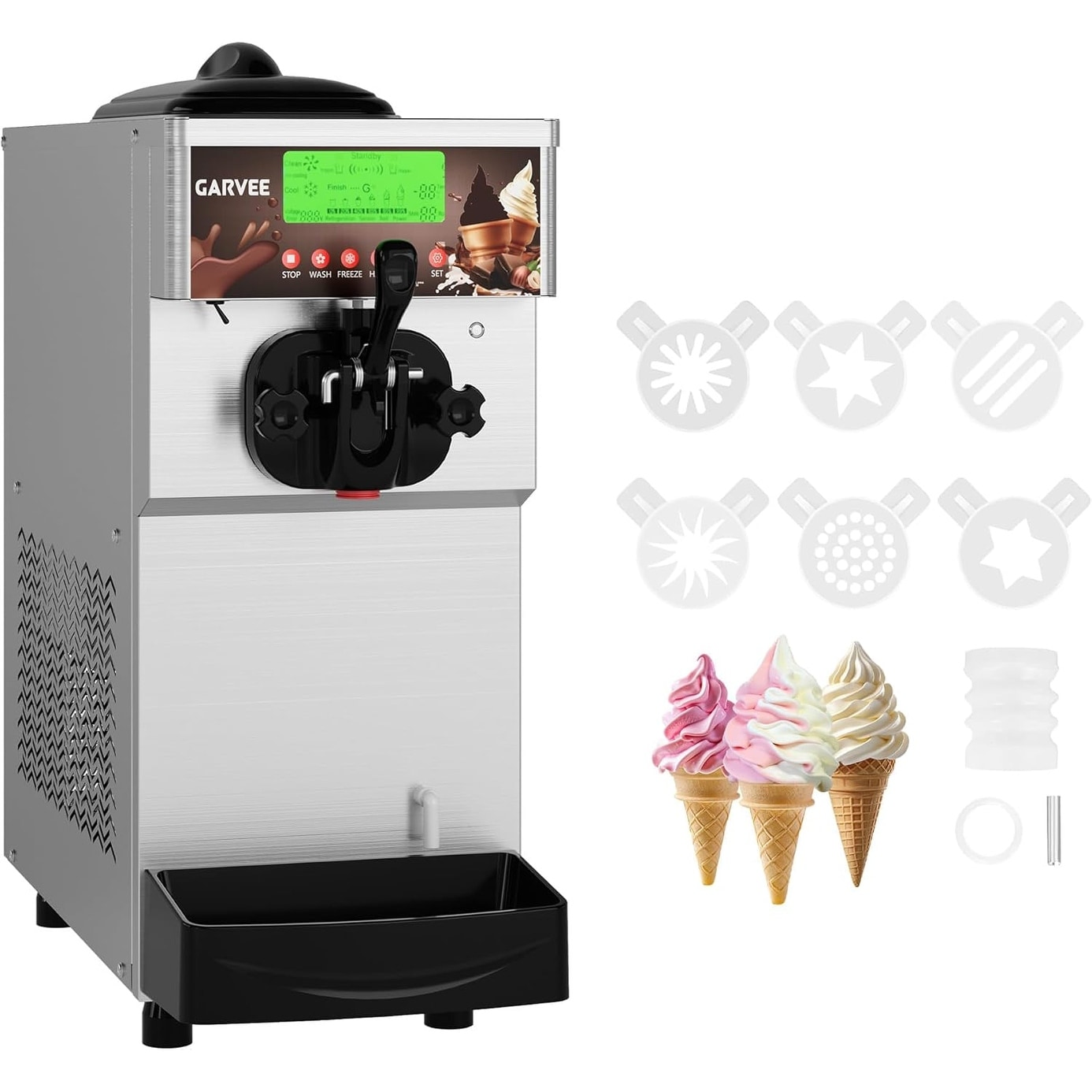 Commercial Soft Serve Ice Cream Machine, 2.8-5.3 Gal/H Countertop Maker
