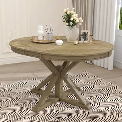 Functional Retro Extendable Solid Wood Dining Table with a 12" Leaf