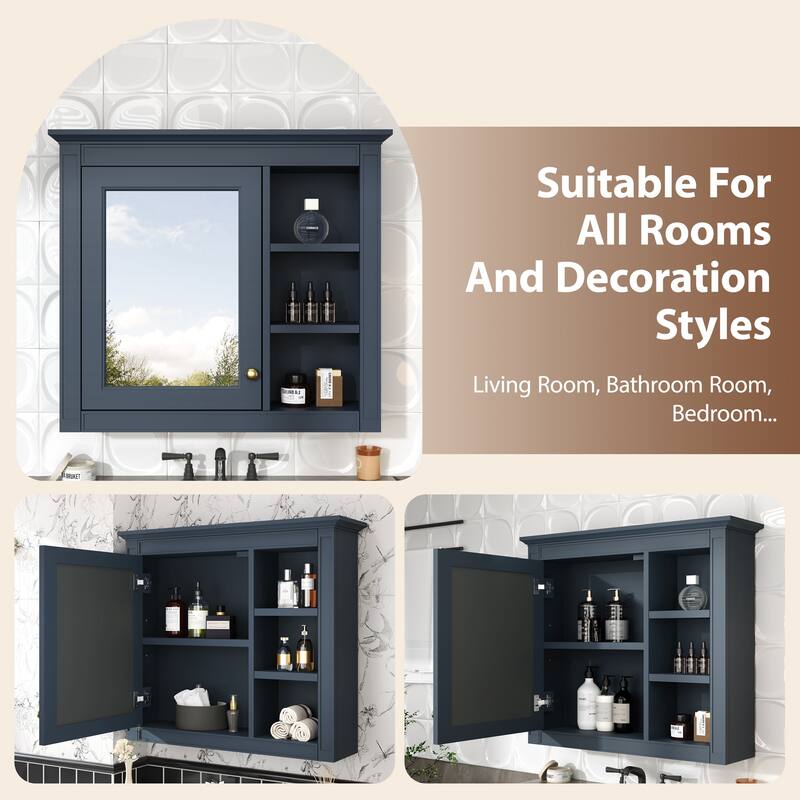 Roomfitters 30'' x 28'' Wall Mounted Bathroom Storage Cabinet with Mirror, Modern Medicine Cabinet with 3 Open Shelves