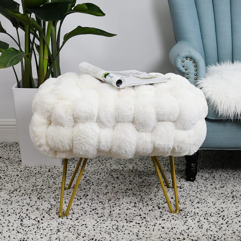 Soft Fauxfur Pouf Stool Ottoman Fuzzy Entryway Bench Seat 27"x20"x19"