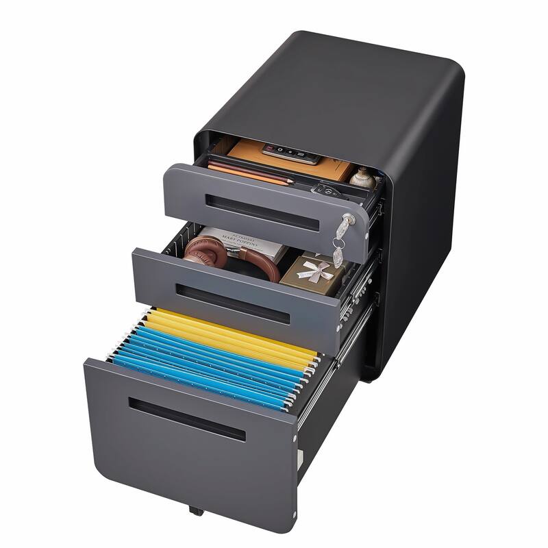Lockable 3-Drawer File Cabinet with Wheels & Removable Pencil Tray