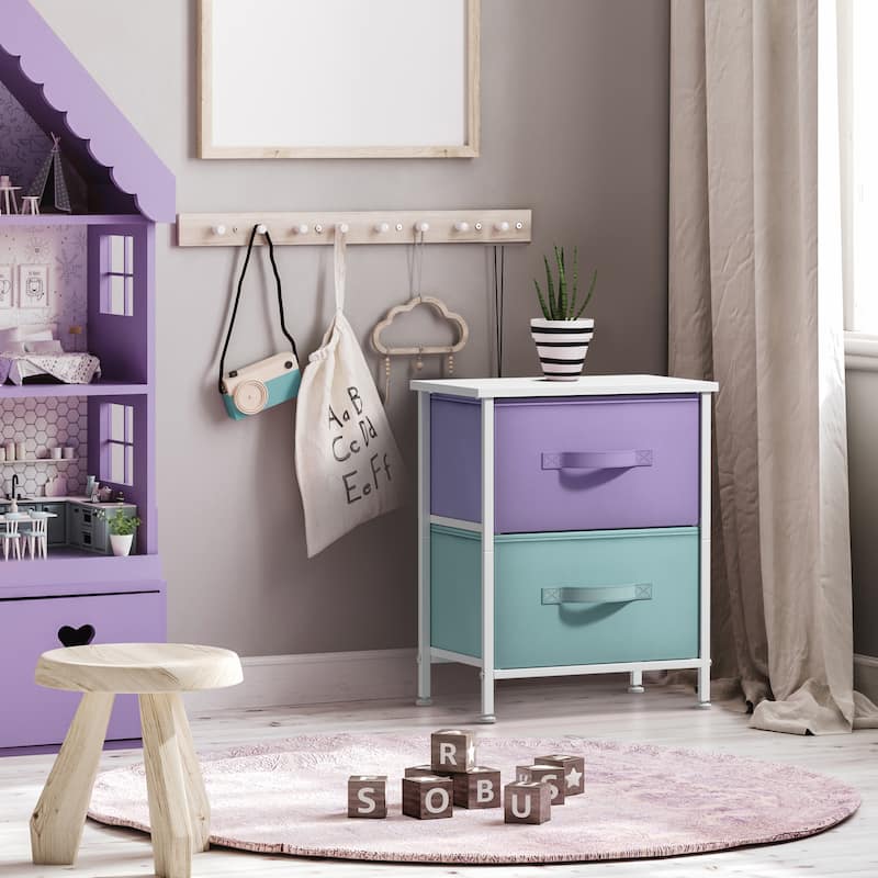 Sorbus Nightstand with 2 Drawers - Steel Frame, Wood Top & Easy Pull Fabric Bins (2 Pack)