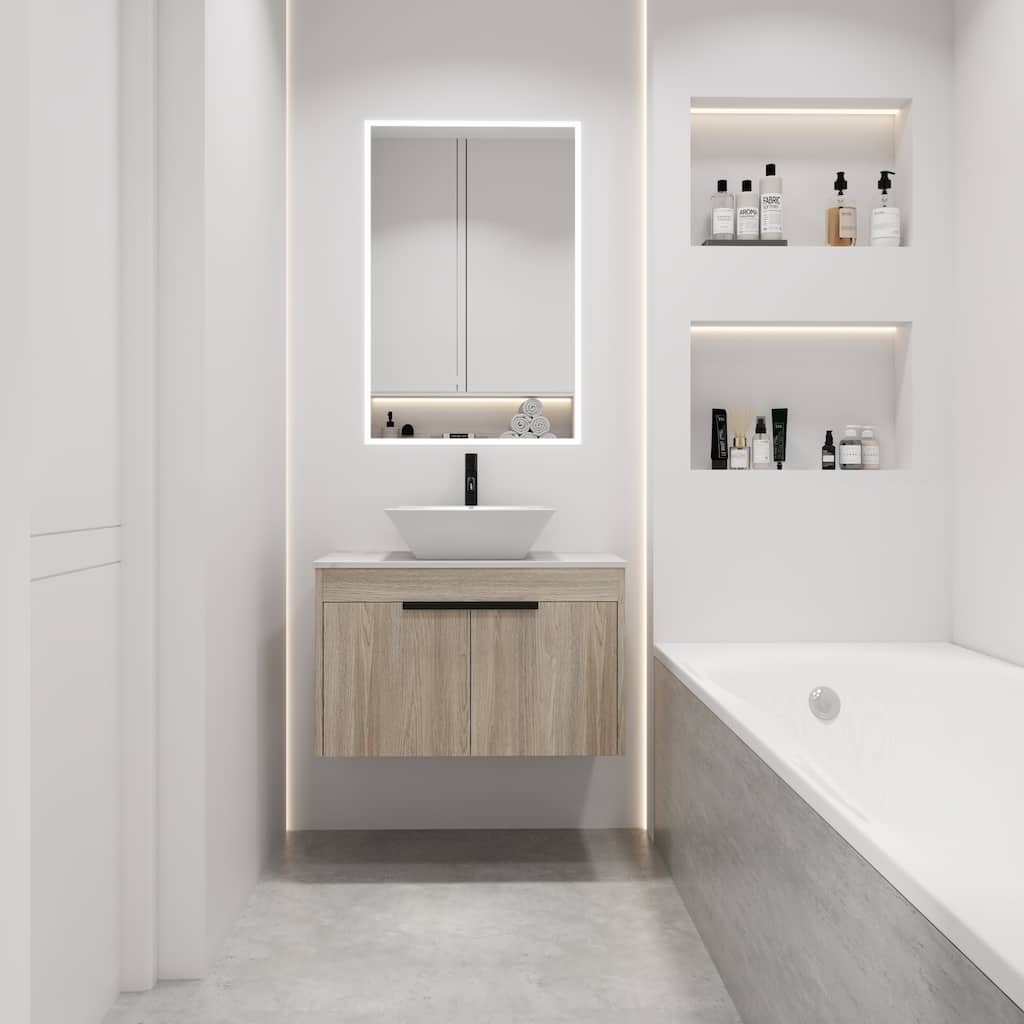 30"Modern Design Float Bathroom Vanity with Ceramic Basin Set,Wall Mounted White Vanity with Soft Close Door