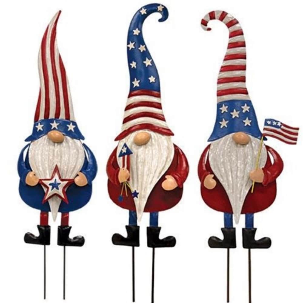Metal Americana Gnome Garden Stake 3 Asstd. - 20