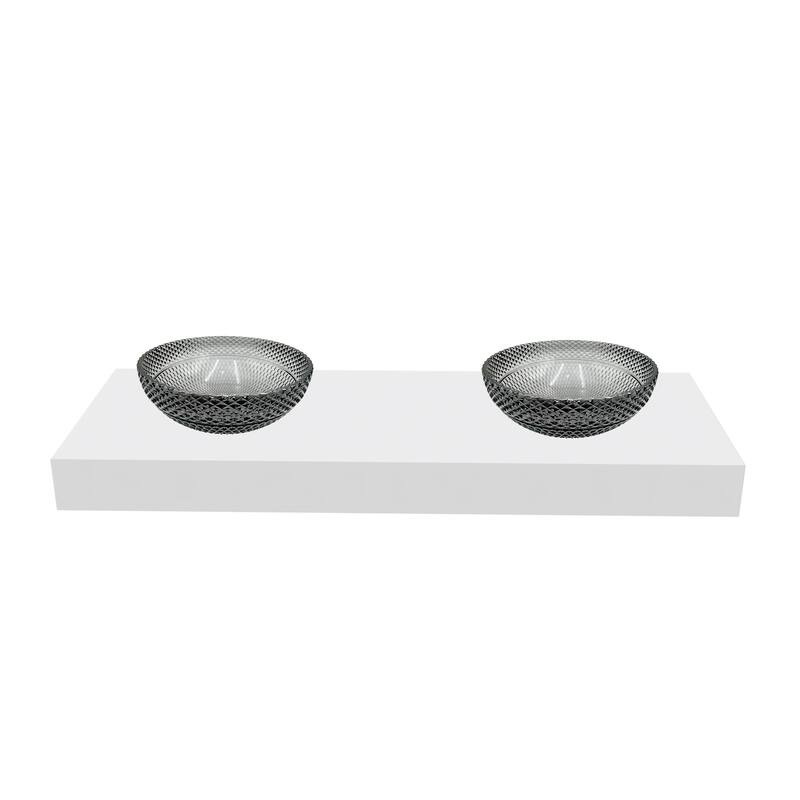 Jewel 16" Round Decorative Crystal Vessel Sinks With White Base - 60"Countertop - 16"Black