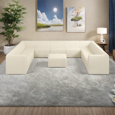 163.39" U-Shaped Corduroy Modular Sectional Sofa with DIY Configuration,and Convertible Sleeper (4/6/7/9-Seater Options)