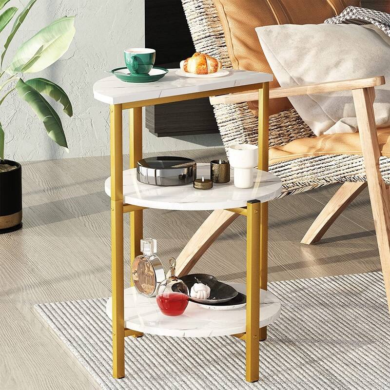3 Pieces Faux Marble Coffee Table Set with 1 Coffee Table and 2 End Tables, Modern Sofa Side Table with Shelf, Cocktail Table