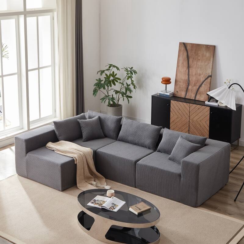 104" Corduroy Upholstered Modular L-shaped Sectional Sofa - Grey