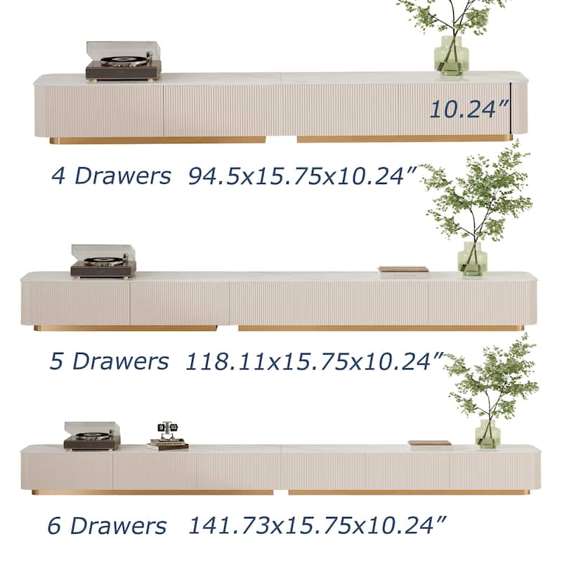 Modern TV Stands with Glossy Sintered Stone, 4-6Drawers, White & Gray
