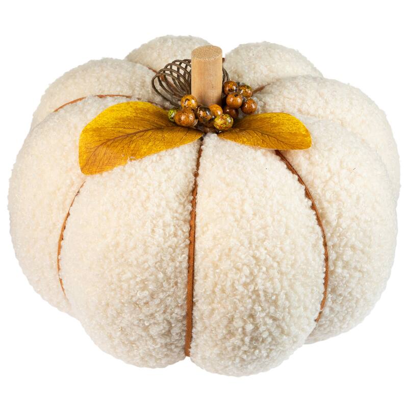 Large Plush Pumpkin Fall Harvest Decoration - 7.5" - Cream and Yellow