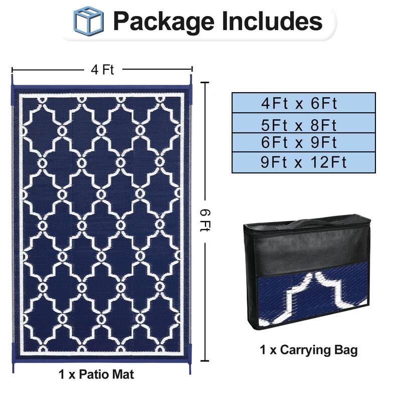 Outdoor Reversible Rugs for Patio, Outside Plastic Carpet - 6' x 4' (Rectangular)