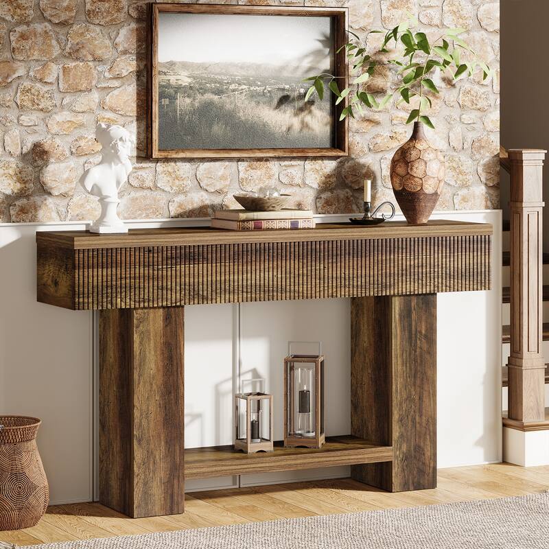 55.1'' Rustic Entryway Console Table with 2-tier Storage Shelf, Sofa Table
