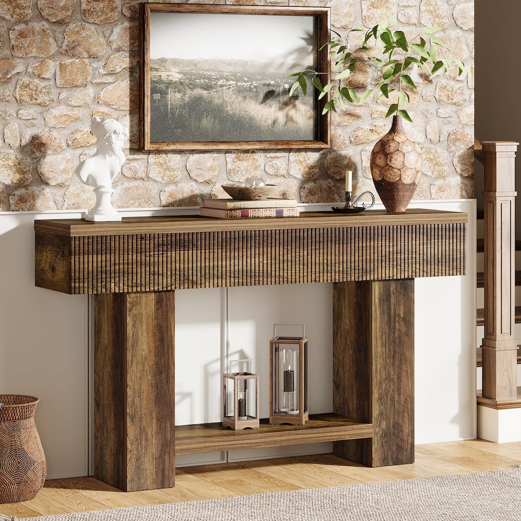 55.1'' Rustic Entryway Console Table with 2-tier Storage Shelf, Sofa Table