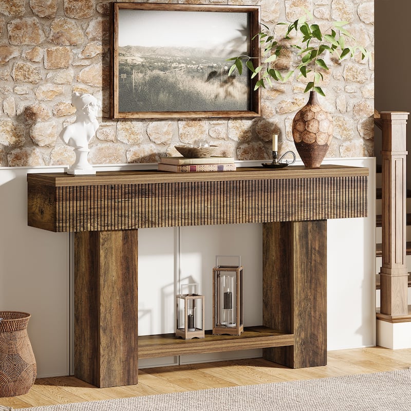 55.12'' Rustic Entryway Console Table with 2-tier Storage Shelf, Sofa Table