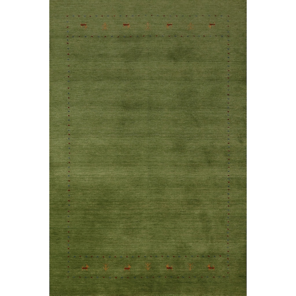 Hand Knotted Oriental 100% Wool Carpet Tribal Animal Pictorial Green Gabbeh Area Rug - 7' 7'' X 5' 3''