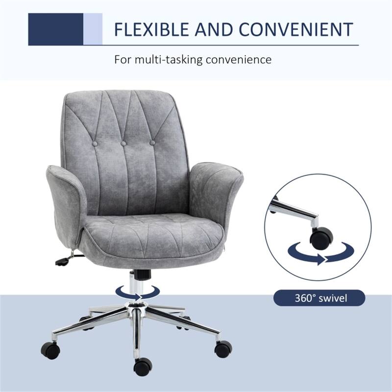 Light Grey Ergonomic Office Chair Adjustable Height Swivel with Wheels Microfiber Fabric - 26.5" x 27.25" x 36.25"