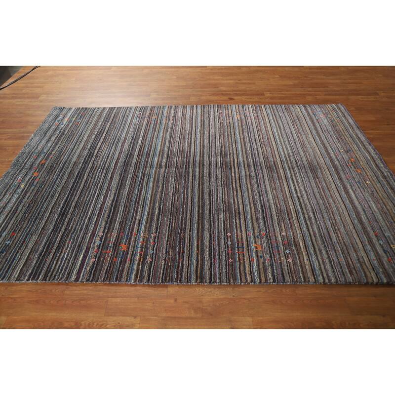Hand Knotted Oriental 100% Wool Carpet Tribal Stripe Multi-Colored Gabbeh Area Rug - 7' 10'' X 5' 6''