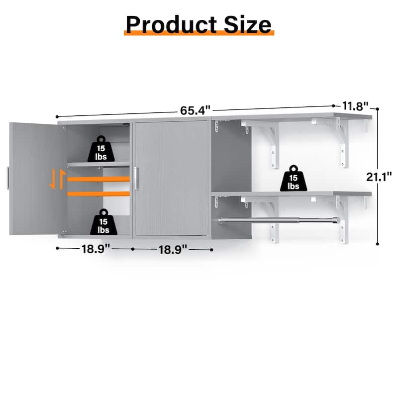 65''W Reversible Laundry Storage Cabinet with Doors and Storage Shelves and Shelf Towers