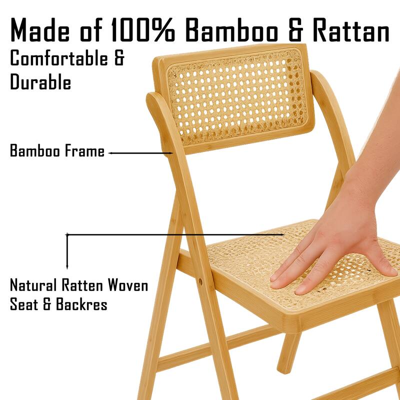 Sand Tristan Bamboo Folding Chairs Set of 2 Portable Indoor Outdoor