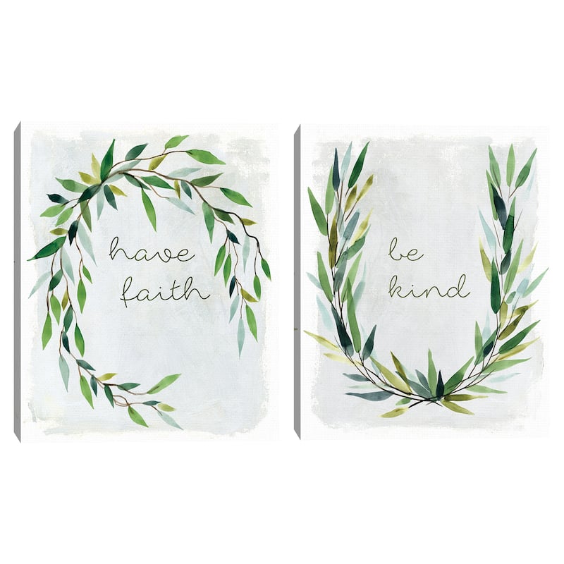 Faith Greenery Wreath & Kind Greenery Wreath Canvas Art Prints
