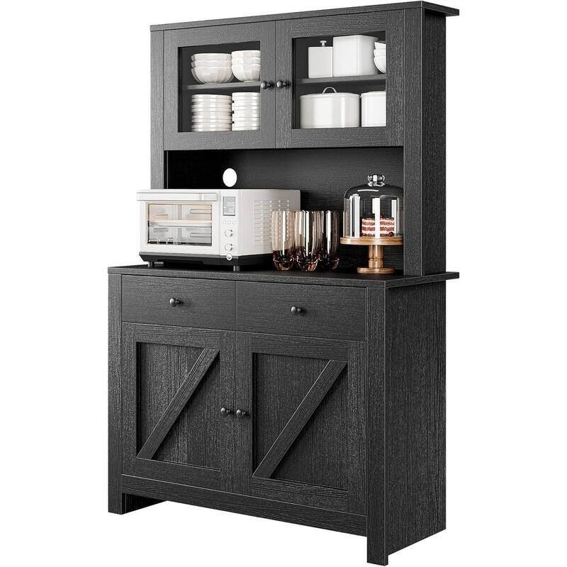 Freestanding Kitchen Pantry Cabinet with Microwave Stand & Buffet Cupboard, Adjustable Shelves for Dining Room