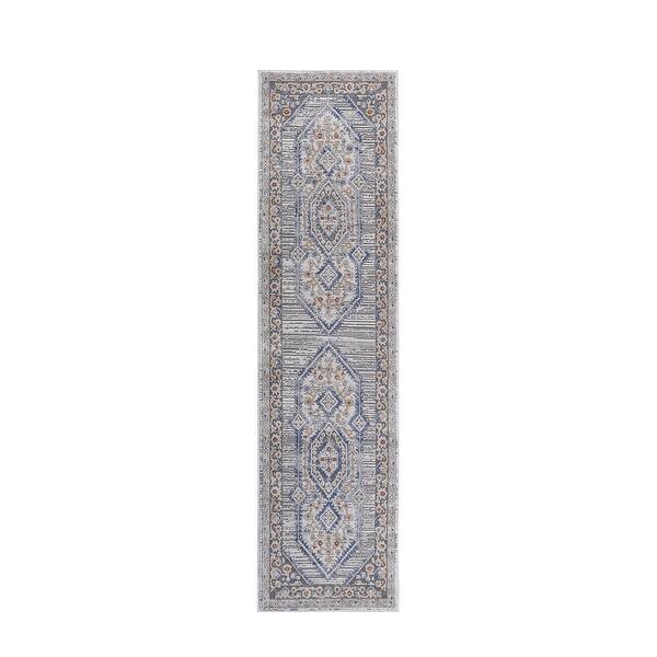 slide 2 of 5, LOOM & LUXE Collection 2X8 Blue/Cream/Bordered Non-Shedding Area Rug - 96" D x 26" W x 0.35" H
