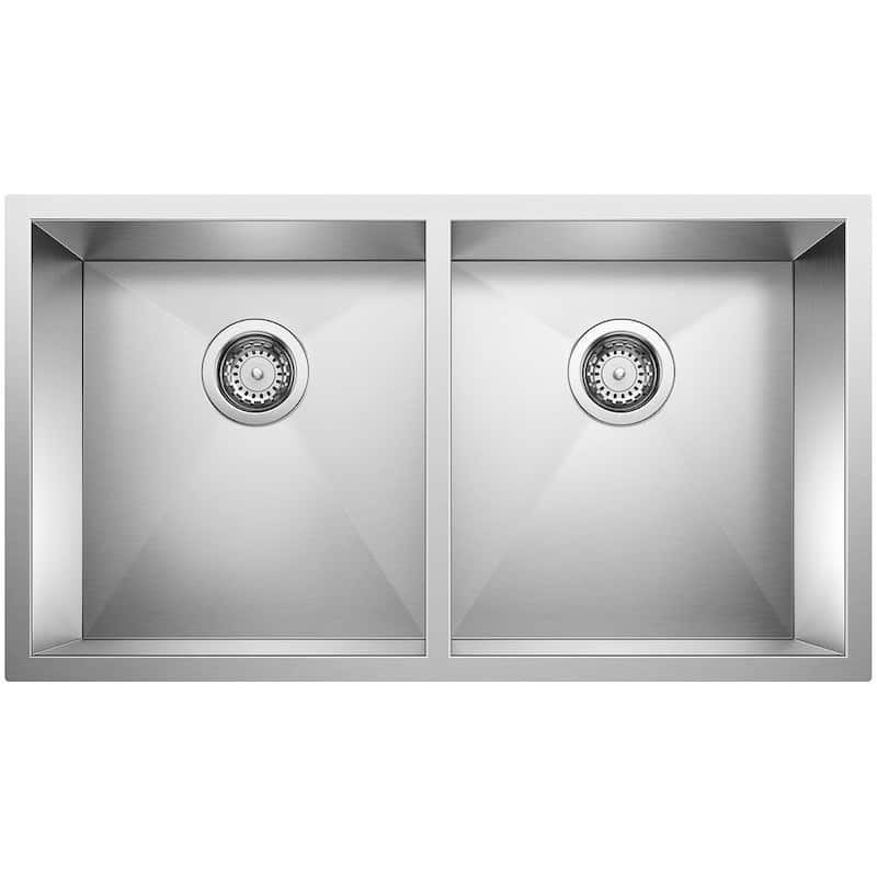 Blanco Precision Medium Equal Double Bowl Stainless Steel Kitchen Sink - Satin Polished