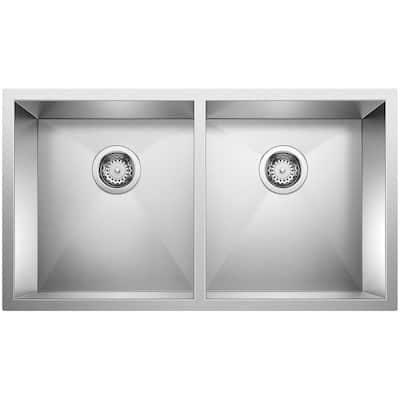 Blanco Precision Medium Equal Double Bowl Stainless Steel Kitchen Sink