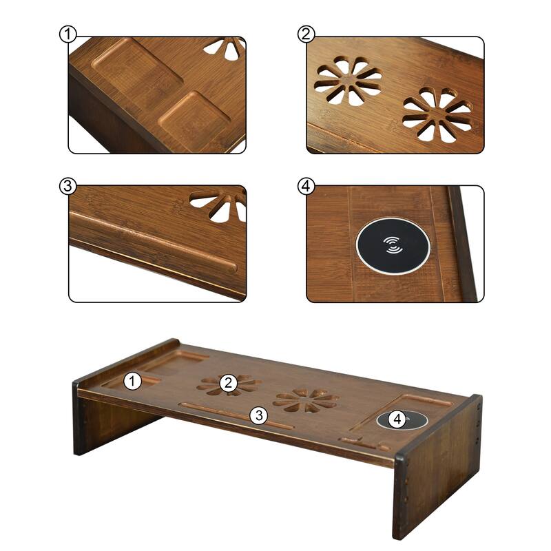 Wood Computer Monitor Stand Desktop Organizer with Drawer