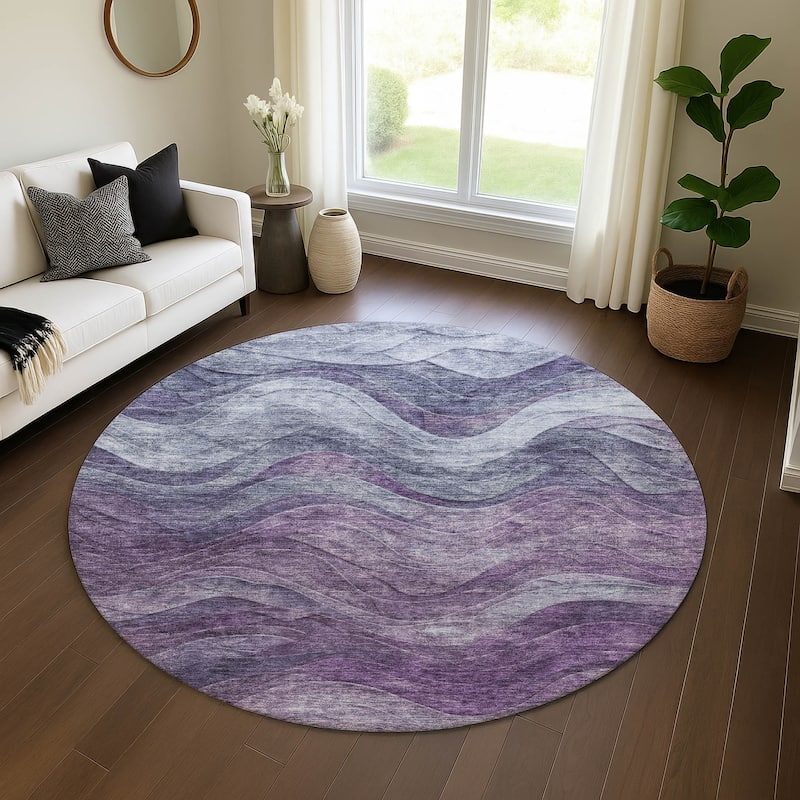 Premium Washable Super Soft Modern Waves Mayfield Rug - Purple - 8' x 8'