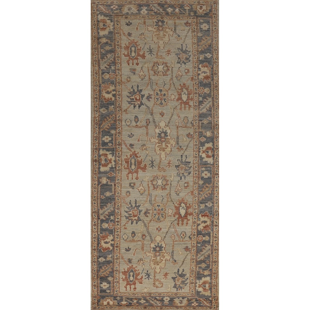 Vegetable Dye Oushak Turkish Runner Rug Handmade Wool Carpet - 3'2" x 10'0"