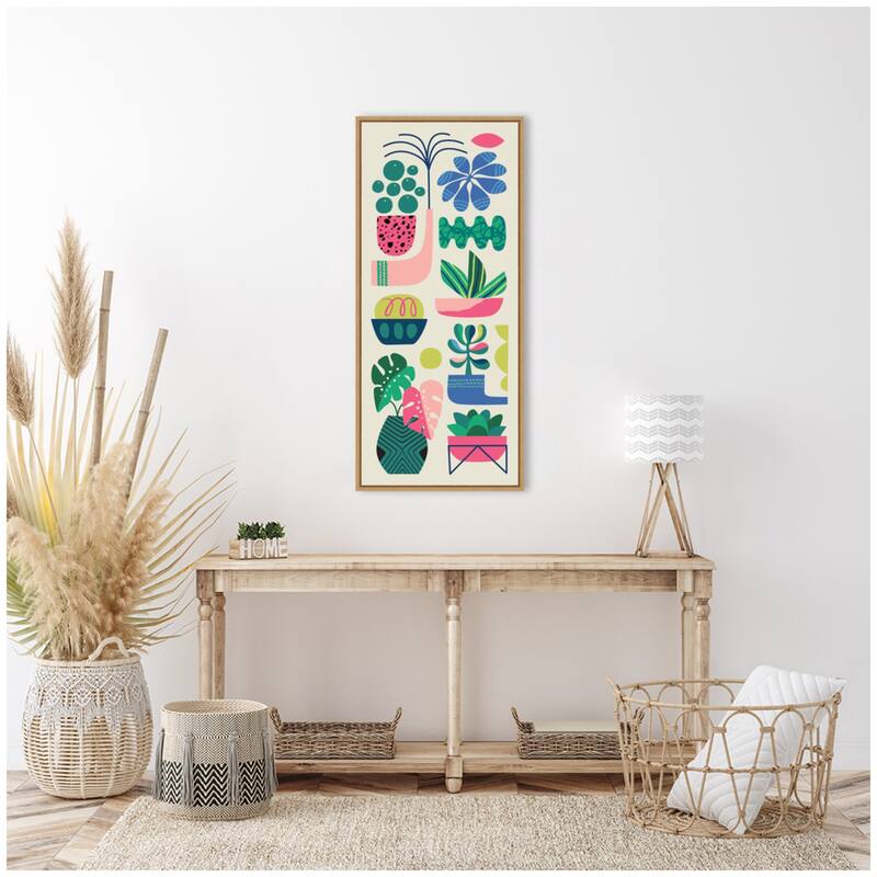 Kate and Laurel Sylvie Retro Bright Floral and Succulent Tall Narrow Framed Canvas by Rachel Lee