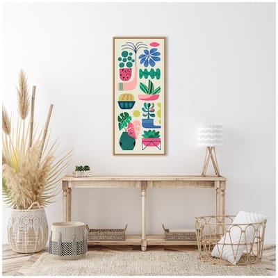 Kate and Laurel Sylvie Retro Bright Floral and Succulent Tall Narrow Framed Canvas by Rachel Lee