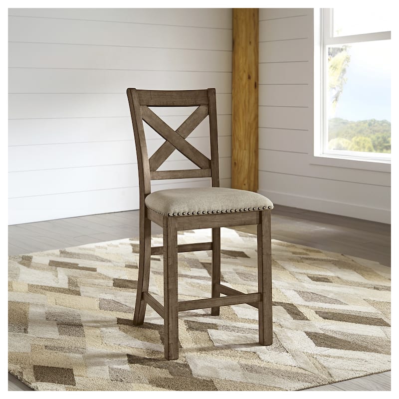 Moriville Counter Height Brown Beige Stool (Set of 2) - 19.5" W x 24.38" D x 41.5" H - Set of 2 - Brown - Counter Height