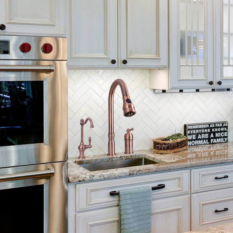 Copper Kitchen Faucet with in-Deck Handle, Single Level Handle and Pull Down Sprayer