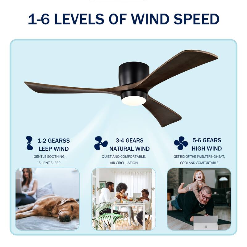 52" Ceiling Fan with Lights Remote Control,Quiet DC Motor 3 Blade Ceiling Fans 6 Speed Levels,Reversible Ceiling Fan