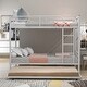 preview thumbnail 2 of 16, White Twin over Twin Size Metal Bunk Bed With Trundle, Can be Divided into Two Beds